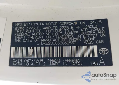 2005 Toyota Prius from USA, damaged, VIN JTDKB20U853062530